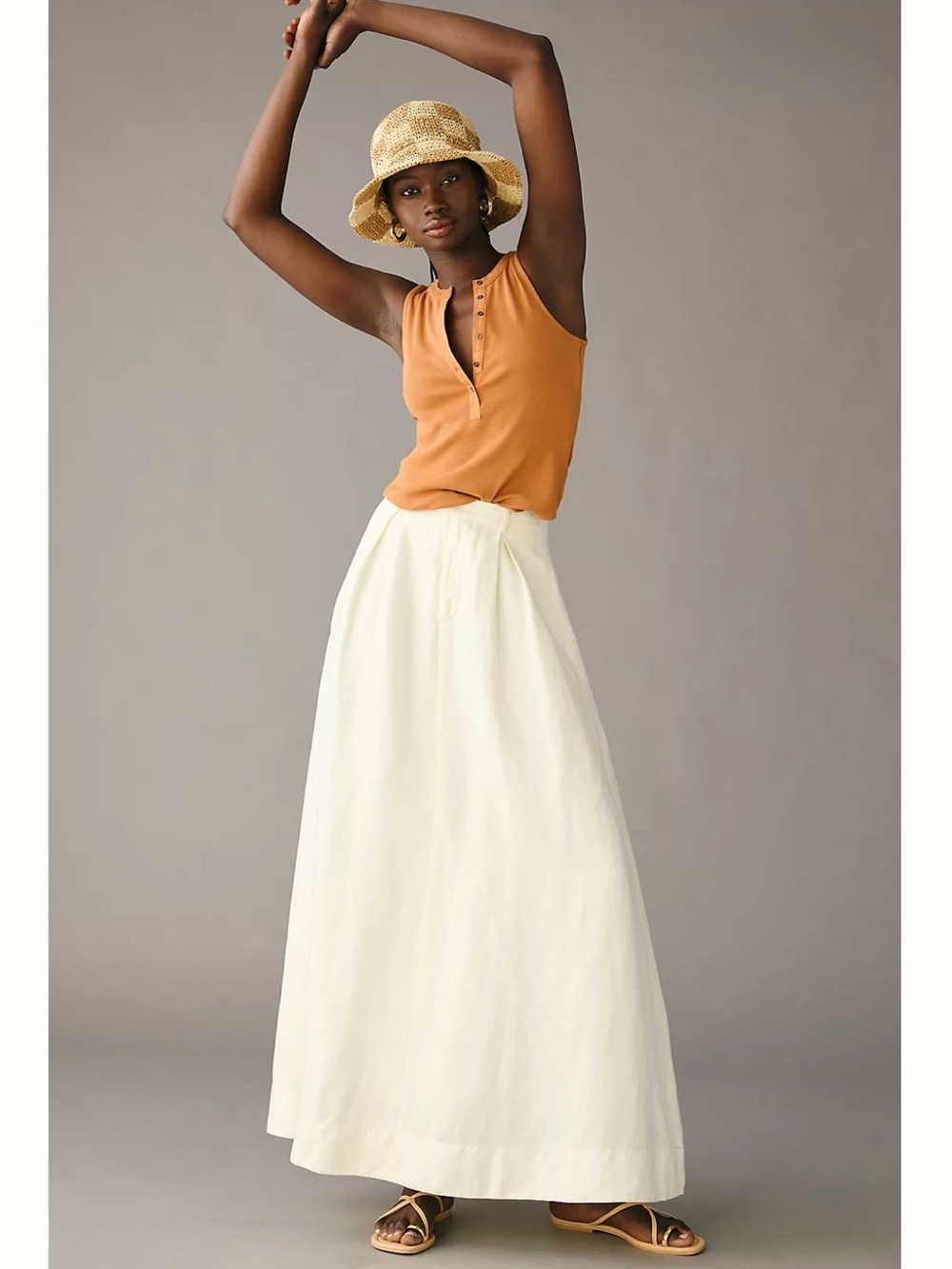 Anthropologie Pilcro Rust Orange Andie Ribbed Sleeveless Henley Size Small